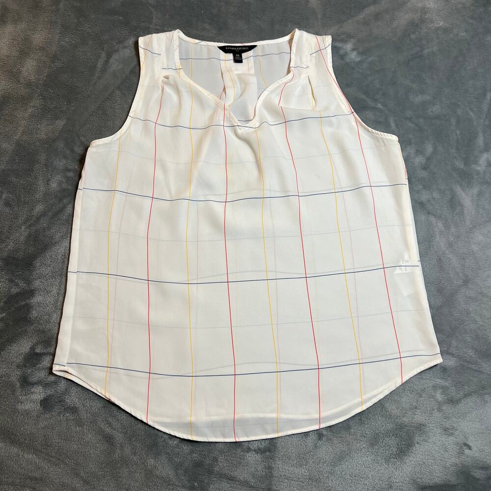 Banana Republic Window Pane Sleeveless V-Neck Top Size XS Office Preppy Classic